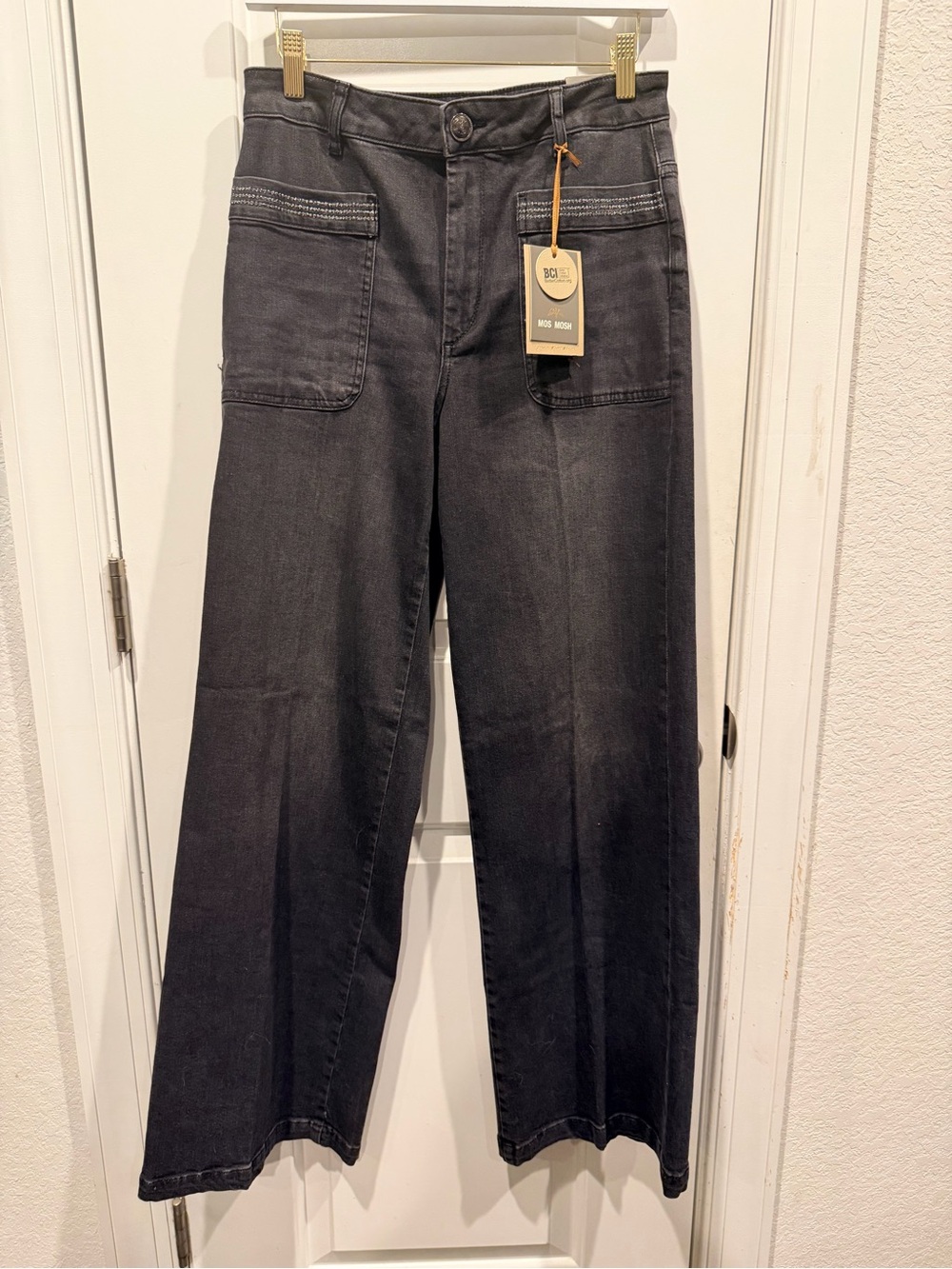 Mos Mosh High-Rise Wide-Leg Jeans in Washed Black